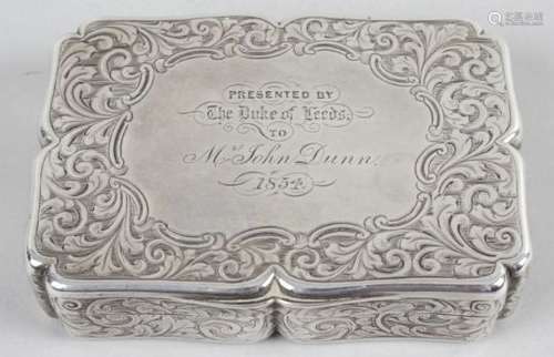 An early Victorian silver snuff box by Nathaniel Mills,