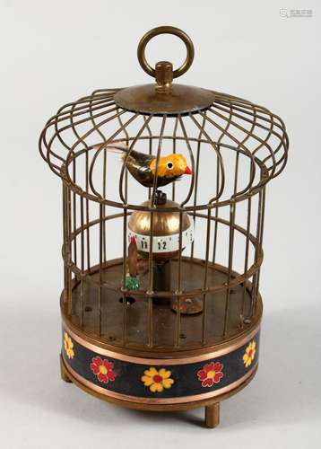 A NOVELTY MINIATURE BIRD CAGE CLOCK. 8ins high.