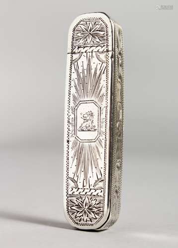 A GEORGE III SILVER ENGRAVED TOOTHPICK CASE. Crested. 2.75ins long.