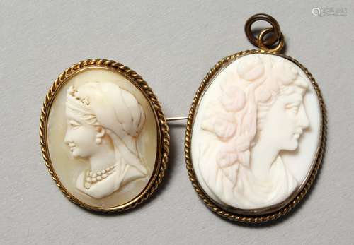 A GOLD CAMEO BROOCH and A PENDANT (2).