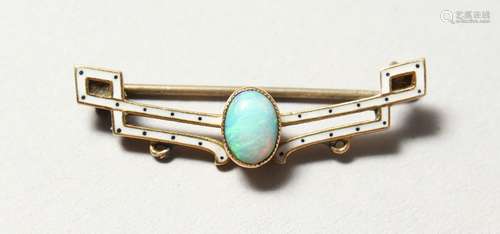 A SMALL GOLD, ENAMEL AND OPAL BAR BROOCH.