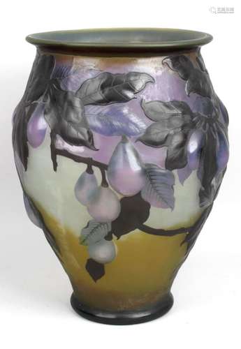 A reproduction Galle Art Nouveau style overlaid and cut glass vase,