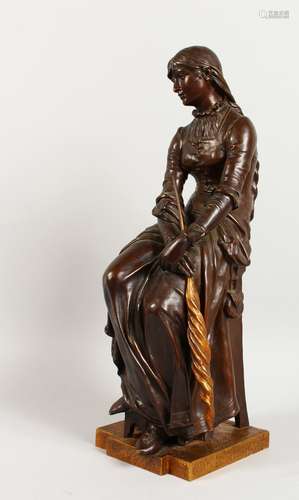 EUGENE MARIOTON (1854-1933) FRENCH A 19TH CENTURY PATINATED BRONZE AND GILT BRONZE OF A YOUNG