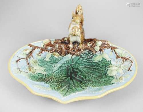 A Victorian George Jones Majolica pottery nut dish,