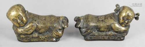 A pair on 19th Chinese bronze pillow figures,