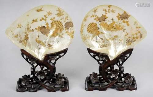 A pair of late 19th century oriental mother of pearl shells,