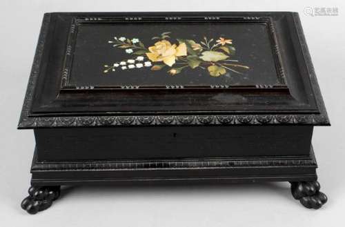 A 19th century carved ebonised wooden box,