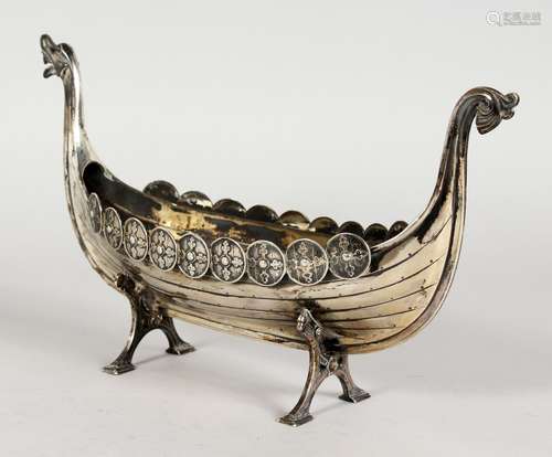 A DAVID ANDERSON .830 SILVER VIKING BOAT. 10ins long.