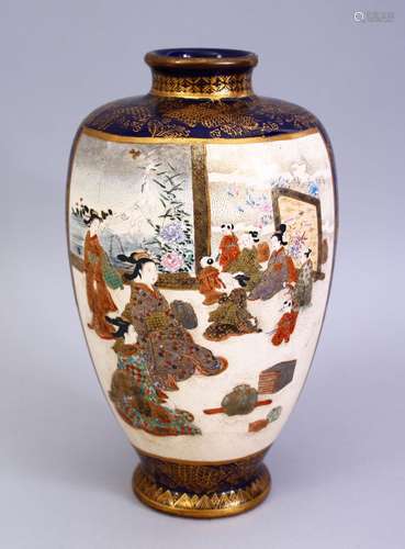 A GOOD JAPANESE MEIJI PERIOD SATSUMA VASE - KINKOZAN, the vase with two main panels depicting