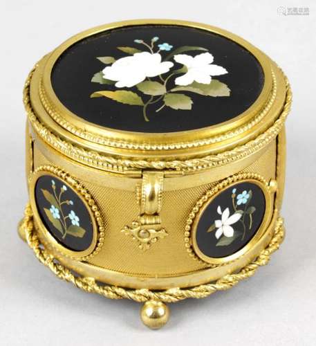 A gilt metal trinket box and cover,