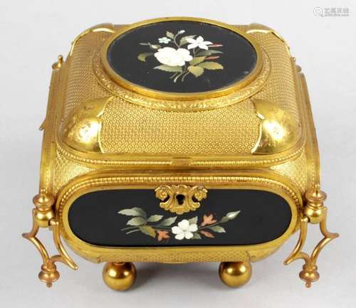 A 19th century gilt metal trinket box and cover of cushion form,