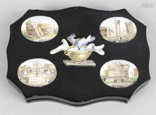 A 19th century Italian Grand Tour souvenir micromosaic desk weight of oval serpentine form,