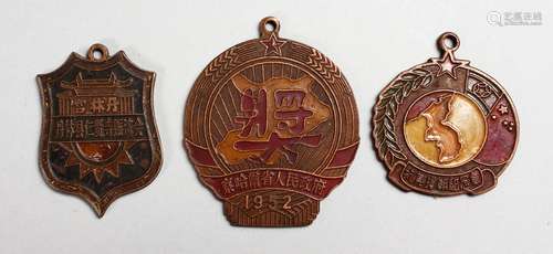 THREE CHINESE BRONZE MEDALS. 1.5ins, 1.75ins and 2ins.