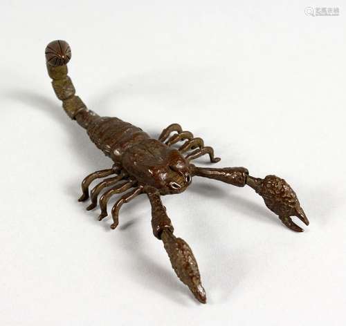 A JAPANESE MINIATURE BRONZE MODEL OF A SCORPION. 3.5ins long.