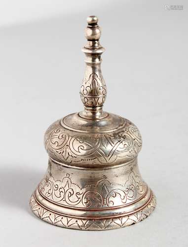 A SMALL ENGRAVED MALTESE SILVER BELL. 3.5ins high.