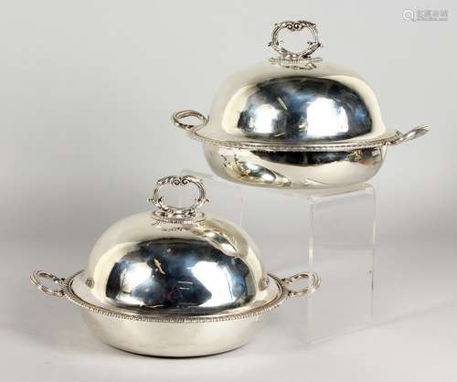 A GOOD PAIR OF GEORGE III PAUL STORR CIRCULAR TWO-HANDLED VEGETABLE TUREENS AND COVERS, with