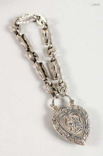 A SILVER QUEEN VICTORIA BRACELET AND LOCK.