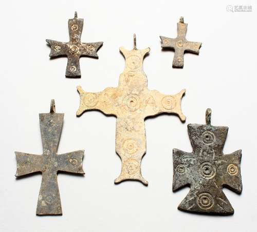 FIVE SMALL ROMAN CROSSES. 1in to 2.5ins long.