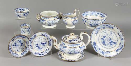 A CHAMBERLAIN WORCESTER BLUE AND WHITE TEA SET, comprising large teapot, cover and stand, sucrier