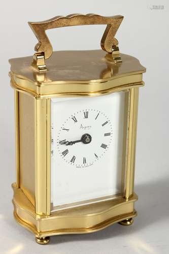 A VERY GOOD SMALL ASPREY FRENCH SERPENTINE SHAPED CARRIAGE CLOCK, made in England, battery operated.