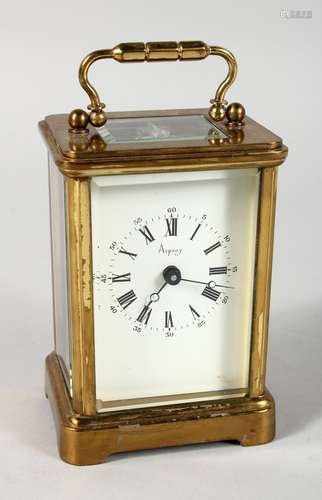 A GOOD ASPREY'S CARRIAGE CLOCK, seven jewelled movement, signed Bernard Freres, with carrying