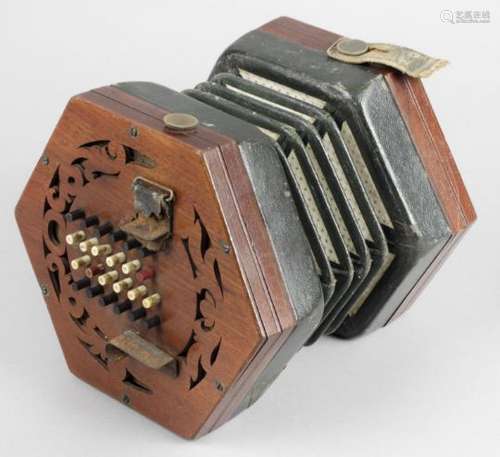 A 19th century Nickolds Bros Latest Improved Concertina with hexagonal,