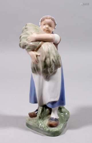 A COPENHAGEN PORCELAIN GROUP OF A YOUNG GIRL CARRYING A SHEAF OF CORN. Pattern 908. 7.5ins high.
