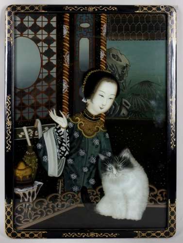 A Chinese reverse oil painting on glass panel,