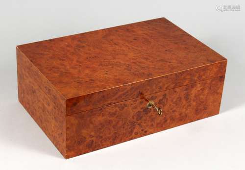 A LARGE BURR WOOD HUMIDOR. 14ins wide.