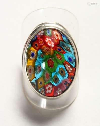 A SILVER AND MILLEFIORI STYLE RING.