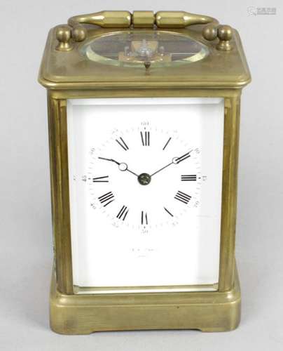 A 19th century French brass cased repeater carriage clock,