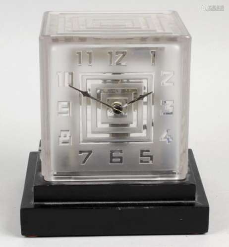 A 1930's French Art Deco glass mantel clock by P M Favre,