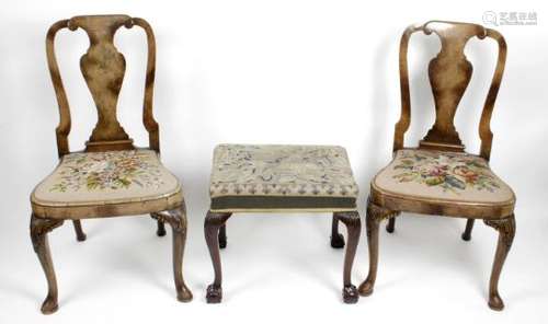 A pair of bleached walnut veneered and oak framed dining room chairs,