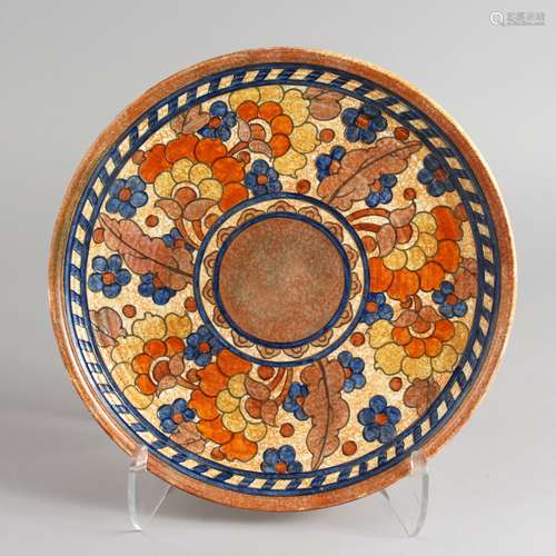 CHARLOTTE RHEAD FOR CROWN DUCAL, a slip decorated circular charger, Pattern No. 2481, painted with