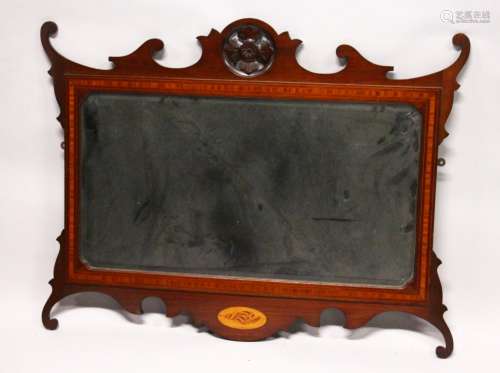 A GEORGE III DESIGN MAHOGANY FRETWORK FRAMED WALL MIRROR, with flower head carved cresting, shell