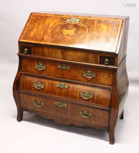 A GOOD 18TH CENTURY DUTCH MARQUETRY BUREAU with fall flap, fitted interior, with well above two