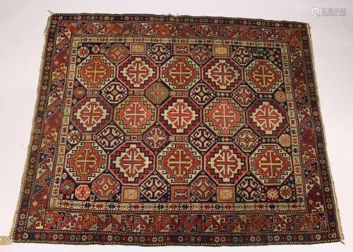 A GOOD, SMALL PERSIAN CAUCASIAN RUG, EARLY 20TH CENTURY, blue ground with allover stylised