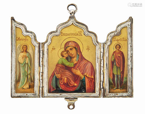 A RUSSIAN SILVER-MOUNTED TRAVELING ICON, WORKMASTER IVAN ALEKSEEV, MOSCOW, 1876-1912