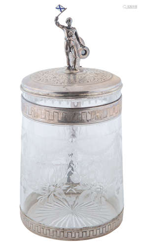 A RUSSIAN SILVER-MOUNTED GLASS TANKARD, ST. PETERSBURG, CIRCA 1900