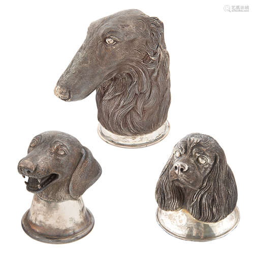 A GROUP OF RUSSIAN AND TWO CONTINENTAL 'HUNTING DOG' SILVER STIRRUP CUPS, THE RUSSIAN 1ST MOSCOW