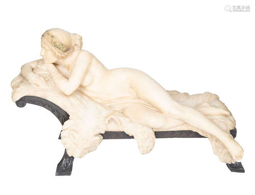 A EUROPEAN ALABASTER AND METAL SCULPTURE OF A NUDE, LATE 19TH-EARLY 20TH CENTURY