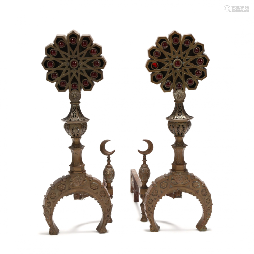 A Pair of Moorish Style Andirons with 