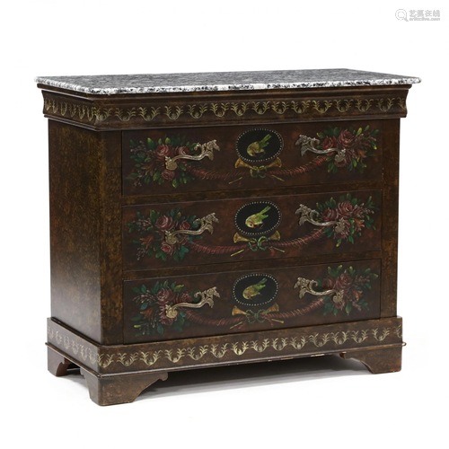 Contemporary Paint Decorated Marble Top Chest of