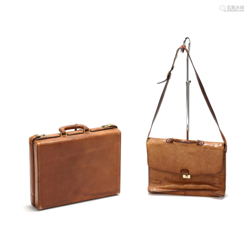 Two Vintage Leather Briefcases, One by Mark Cross