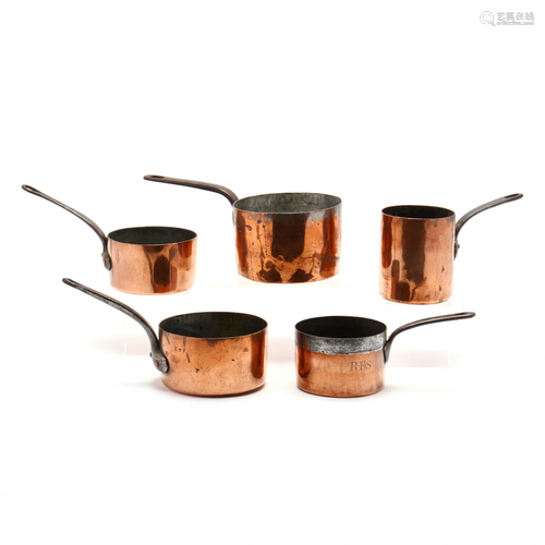 Five Antique French and English Copper Cook Pots