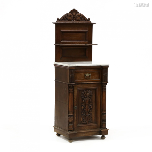 Antique Continental Marble Top Walnut Cabinet