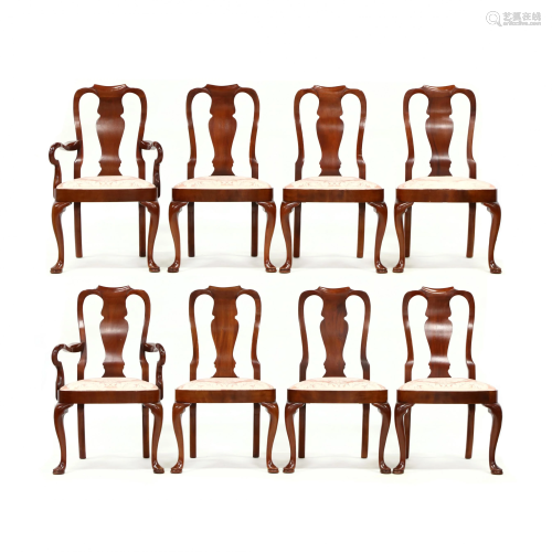 Set of Eight Queen Anne Style Mahogany Dining Chairs