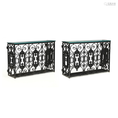 Pair of Wrought Iron Scrollwork Balcony Surround