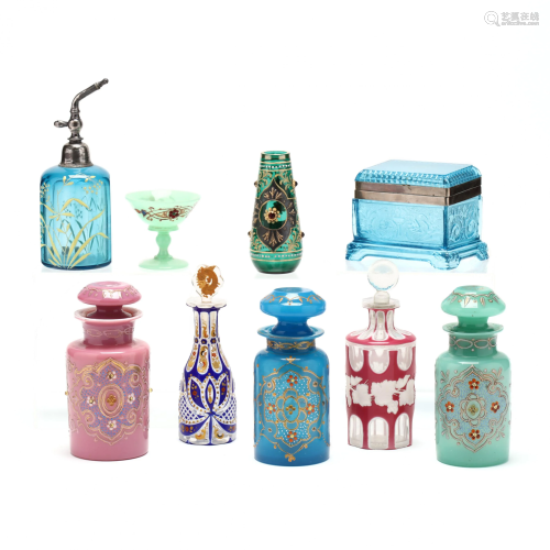 Nine Antique Bohemian Glass Toiletries
