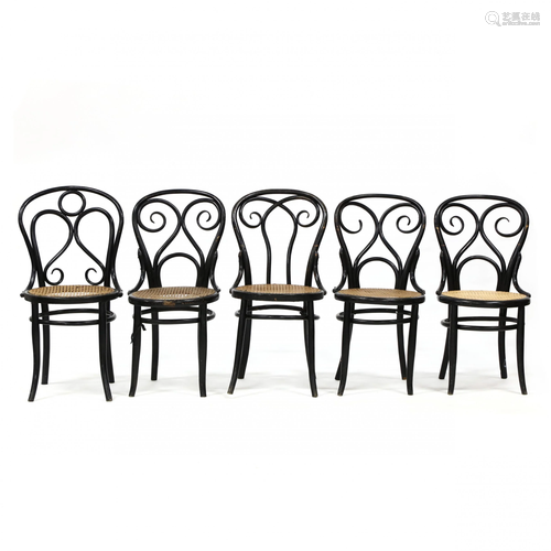 att. Thonet, Set of Five Antique Bentwood Side Chairs